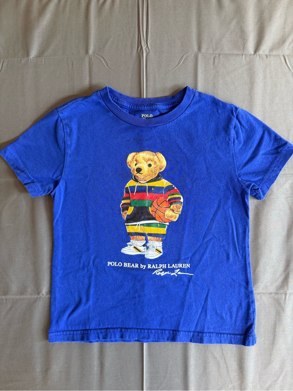 Ralph Lauren Polo Bear Blue Kids Graphic Tee Sz 7